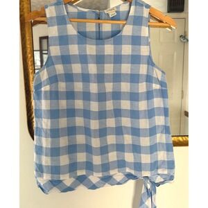 J.Crew Blouse Women's Sz 4 Blue Gingham Round Neck Side-Tie Back Keyhole
